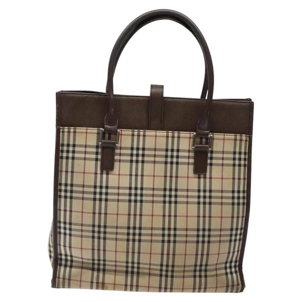 BURBERRY Nova Check Tote Bag Canvas Beige Silver Auth 118228 - Picture 2 of 16
